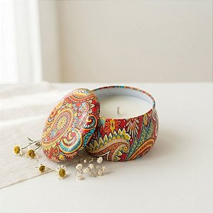 Vela Aromática - Lata Metálica Mandala - Vermelho e Amarelo - 7cm - 1 unidade - Rizzo