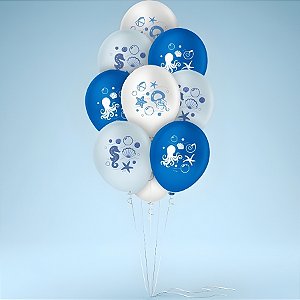 Balão Látex Redondo 9" Fundo do Mar - 23cm - 25 unidades - Regina - Rizzo
