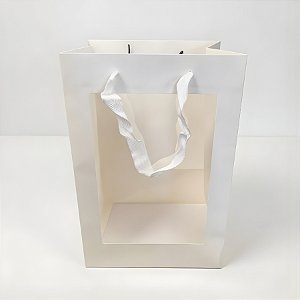 Sacola de Papel com visor PVC 30x20x16cm - Branca - 12 unidades - Rizzo