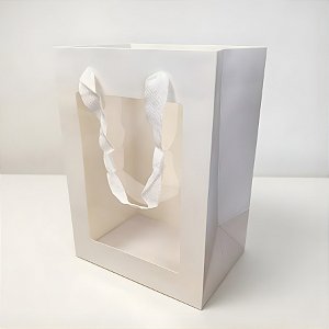 Sacola de Papel com visor PVC 25x18x13cm - Branca - 1 unidade - Rizzo