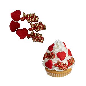 Confeito de Açúcar - Corações Vermelhos e "Amo Você"  - 10 unidades - Abelha Confeiteira - Rizzo