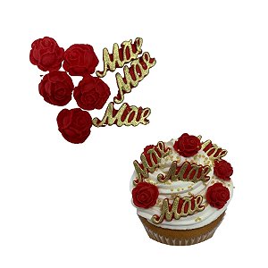 Confeito de Açúcar - Rosas Vermelhas e "Mãe"  - 10 unidades - Abelha Confeiteira - Rizzo