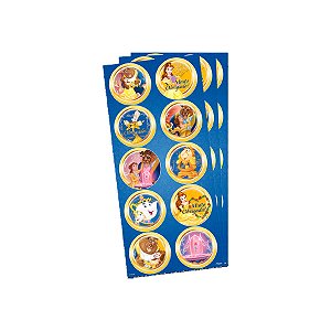 Adesivo Redondo - Bela e A Fera - 30 unidades - Disney Original - Rizzo