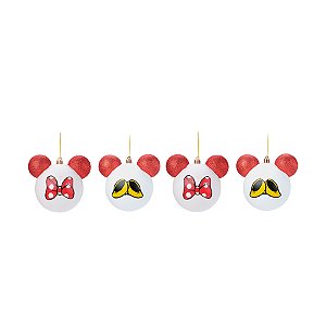 Bola de Natal Laço e Sapato Minnie - Branco/Vermelho - 8cm - 4 unidades - Cromus - Rizzo