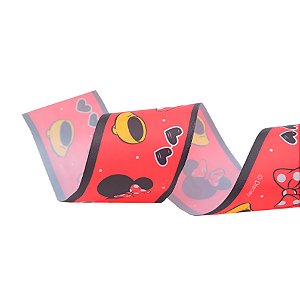 Fita de Cetim Estampa Minnie - Vermelho/Preto/Amarelo - 6,3x1000cm  - 1 unidade - Disney Original - Rizzo