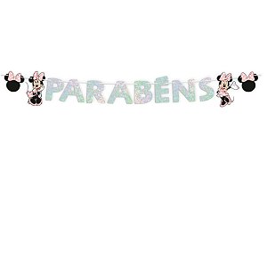 Faixa Parabéns - Minnie Mouse Rosa - 1 unidade - Disney Original - Rizzo
