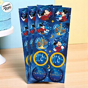 Adesivo Redondo Decorativo Festa Mickey Fantasia - 30 unidades - Disney Original - Rizzo