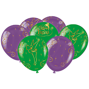 Balão Festa Fadas 9" - 25 unidades - Disney Original - Rizzo Festas