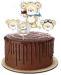 Topo de bolo Festa Ursinho Azul - 04 unidades - Festcolor - Rizzo Festas