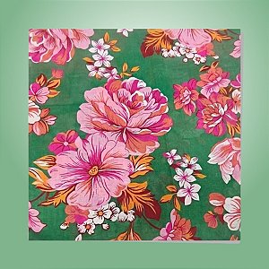 Toalha de Mesa Chita Verde com Flores Rosas - 70x70cm - 1 unidade - Rizzo