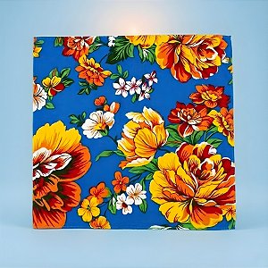Guardanapo Chita Azul com Flores Amarelas - 40x40cm - 4 unidades - Rizzo