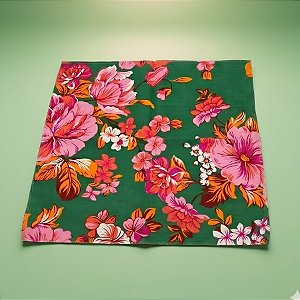 Guardanapo Chita Verde com Flores Rosas - 40x40cm - 4 unidades - Rizzo