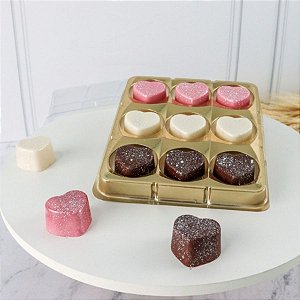 Caixa Retangular de Acetato Para Bombons 9 Cavidades - Dourado -  Ref.14260 - 10 unidades - BWB - Rizzo