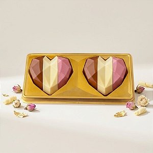 Caixa Coração Lapidado 200g - 2 Cavidades - Dourado - Ref.14050 - 10 unidades - BWB - Rizzo