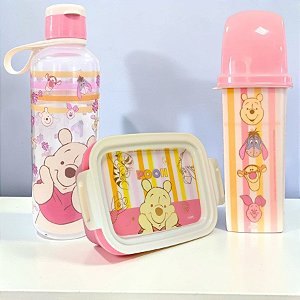 Conjunto Porta Talher, Marmita Hermética e Garrafa - Ursinho Pooh - 1 unidade - Disney Original - Rizzo