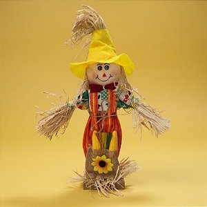 Enfeite Decorativo de Festa Junina Espantalho com Base e Cestinha - Chapéu Amarelo - 16x30cm - 1 unidade - Rizzo