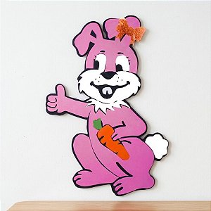 Painel Decorativo Coelho Rosa - Laço Laranja - 17x26,5cm - 1 unidade - Rizzo