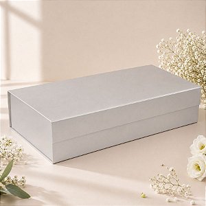 Caixa de Papel Rígido Retangular com Imã - Prata - G 33,5x24cm  - 1 unidade - Rizzo