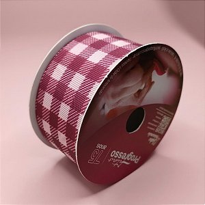 Fita de Cetim 38mm x 10m - Festa Junina Xadrez Rosa e Pink - EGP009TR Cor 359 - Rolo 10m - 1 unidade - Progresso - Rizzo