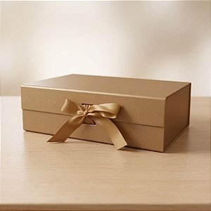 Caixa de Papel Rígido Retangular com Imã e Fita  - Ouro Chique - M 28,2x20,2x9,2cm - 1 unidade - Rizzo