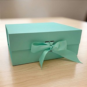 Caixa de Papel Rígido Retangular com Imã e Fita  - Tiffany - G 33x25x12cm - 1 unidade - Rizzo