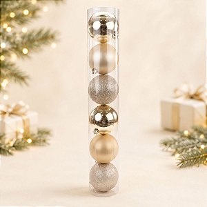 Bola de Natal em Tubo - Nude - 10cm - 6 unidades - Cromus - Rizzo