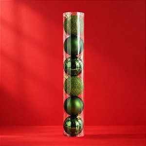 Bolas de Natal em Tubo - Verde Oliva - Fosco/Brilho com Glitter - 10cm  - 6 unidades - Cromus - Rizzo