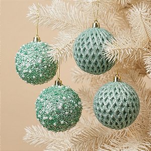 Bolas De Natal - Verde Menta - Lantejoula e Glitter - 8cm  - 12 unidades - Rizzo