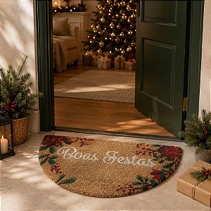 Capacho de Fibra - Boas Festas - Floral - 60cm - 1 unidade - Rizzo