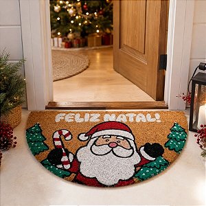 Capacho de Fibra - Feliz Natal - Bengala de Doce - 60cm - 1 unidade - Rizzo
