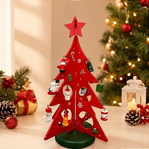 Enfeite de Madeira - Árvore de Natal Vermelha - 18x13,5cm - 1 unidade - Rizzo
