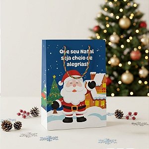 Sacola de Papel de Natal - Cheio De Alegrias - Azul - 37cm - 1 unidade - Rizzo