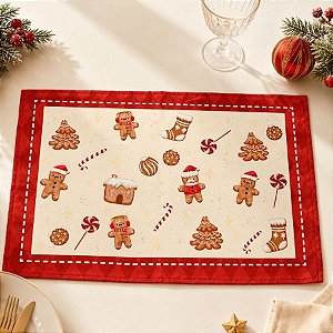 Jogo Americano de Natal - Bege Com Vermelho - 45x30cm - 1 unidade - Rizzo