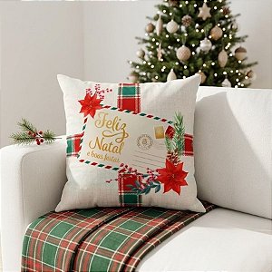 Capa Para Almofada de Natal - Feliz Natal e Boas Festas - Vermelho - 43cm - 1 unidade - Rizzo