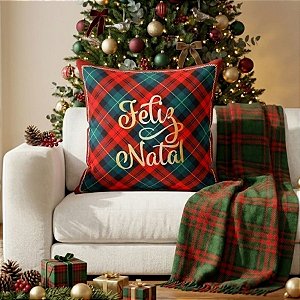 Capa Para Almofada de Natal - Feliz Natal - Detalhes Verdes - 43cm - 1 unidade - Rizzo