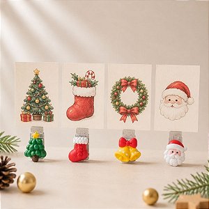 Mini Prendedor de Natal - Papai Noel, Árvore, Meia e Sinos - 2,5x1cm - 4 unidades - Rizzo