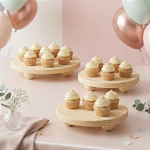 Kit Bandejas para Doces Redonda em Madeira Pinus - 25cm - 1 unidade - Rizzo