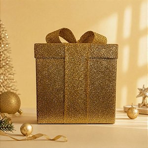 Caixa de Presente Decorativa para Cenário - Dourado Glitter - 30cm - 1 unidade - Rizzo