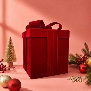 Caixa de Presente Decorativa para Cenário - Vermelha Veludo - 35cm - 1 unidade - Rizzo