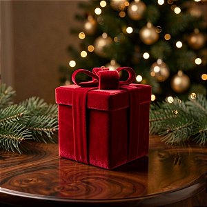 Caixa de Presente Decorativa para Cenário - Vermelha Veludo - 15cm - 1 unidade - Rizzo