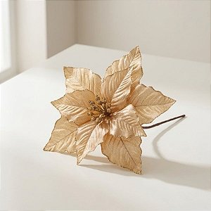 Poinsétia Decorativa - Bege e Dourada com Glitter - 46,5cm - 1 unidade - Cromus - Rizzo