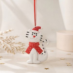 Enfeite Para Pendurar de Natal - Gato com Gorro Vermelho - 10cm - 1 unidade - Cromus - Rizzo