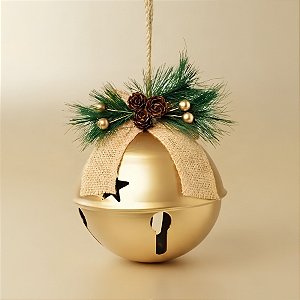 Enfeite para Pendurar de Natal - Guizo com Arranjo Ouro - 15x13,5x15,5cm - 1 unidade - Cromus - Rizzo