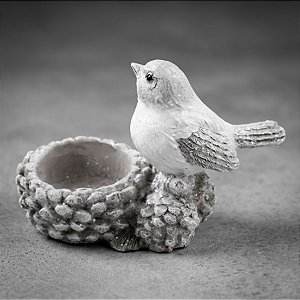 Porta Vela Decorativo - Passarinho e Pinha Branco - 12x8x9cm - 1 unidade - Cromus - Rizzo