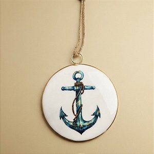 Enfeite para Pendurar em Cerâmica - Âncora de Navio - 13x13x3cm - 1 unidade - Cromus - Rizzo