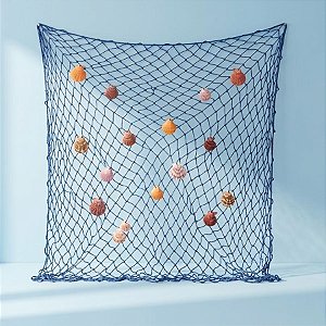 Enfeite Decorativo - Rede de Pesca Com Conchas - Azul - 150x200cm - 1 unidade - Rizzo