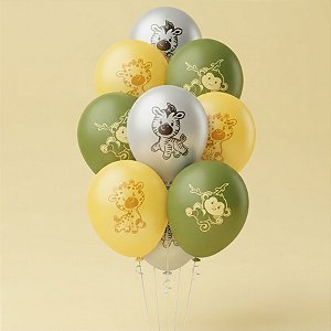 Balão de Festa Decorado 9" 23cm - Safari Baby - 25 unidades - Regina - Rizzo