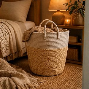 Cesto Organizardor Decorativo Poliester - Bege - 28x33cm - 1 unidade - Rizzo