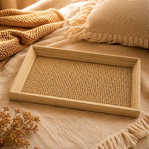 Bandeja Decorativa Organizadora - Trançado 2 - Bege - 22x35x2,4cm - 1 unidade - Rizzo