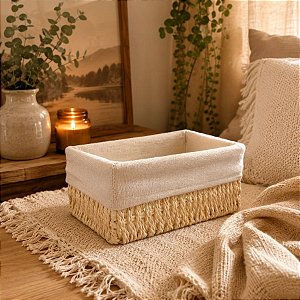 Cesto Organizador com Forro de Tecido - Dalva - Kraft Claro - 35x25x12,5cm - 1 unidade - Rizzo